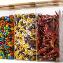 D2scrma 56oz Rectangle Airtight Glass Storage Containers with Bamboo Lids (Set of 3), Square Food Storage Jar, Pantry Organizers for Oats, Cereal, Pasta and Coffee beans (with Black Lable)