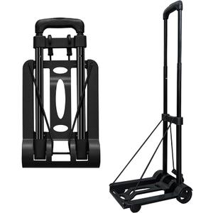 Folding Hand Truck Lightweight Portable Cart,VDHU 2 Wheels Fold Up Hand Cart with Elastic Ropes,Compact Utility Cart with 40kg/90lbs Heavy Duty 2 Wheels for Moving Travel Shopping Office Luggage Use