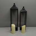 22'' 19'' Large Lanterns Decorative Outdoor Indoor, Set of 2 Black Metal Candle Lanterns with Flameless Candles Modern Farmhouse Floor Lanterns Decorative for Home Decor, Mantle, Patio, Porch, Garden