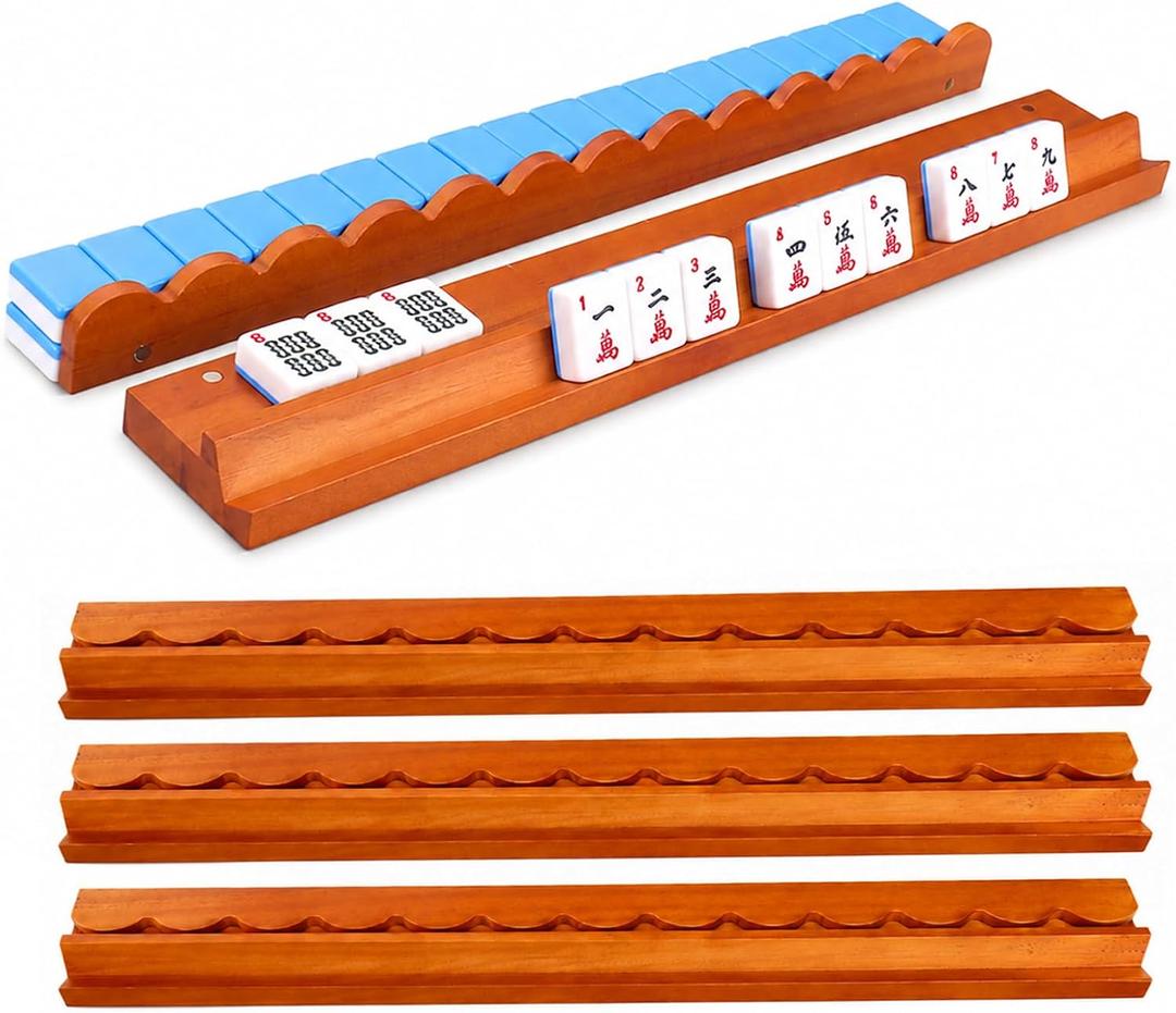 Vodolo Wooden Mahjong Racks with Magnetic Pushers Set of 4,17.5 in Solid Pine Wood Travel Mah Jong Tile Holder with Storage Bag,Mahjong Accessories Must Haves Majiang Rod Gift, 28.8 inches