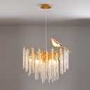 Modern Crystal Chandelier, Tree Branch Design, 24-Inch 10-Lights Gold Round Raindrop Hanging Pendant Light for Dining Living Room Entryway Foyer Stairway Bedroom Hallway