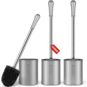Toilet Brush and Holder, 3 Pack Compact Size Toilet Bowl Brush with Stainless Steel Handle, Space Saving for Storage, Drip-Proof, Toilet Scrubber for Cleaning Bathroom Grey (Gray)
