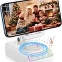 Adjustable Cell Phone Stand with Wireless Induction Bluetooth Speaker, HD Surround Sound for Home and Outdoors, Compatible with iPhone/iPad/Samsung Galaxy, Popular Gifts for Men Women Dad Mom (White)