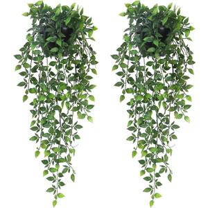 Artificial Hanging Plants,2 Pack Fake Wall Plants,Faux Mandala Vines Potted Plant,Plastic Greenery with Wall Planter for Indoor Outdoor Garden Patio Office Dcor