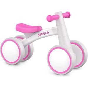 SEREED Baby Balance Bike for 1 Year Old Boys Girls 12-24 Month Toddler Balance Bike, 4 Wheels Toddler First Bike, First Birthday Gifts (Rose red)