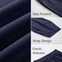 Xiaoxuemeng Womens Baggy Wide Leg Pants Casual Elastic Waisted Palazzo Harem Pants with Pockets (Blue, L)