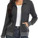 andy & natalie Women's Stand Collar Zip up Long Sleeve Jacket with Pockets Running Sweatshirts Jackets M