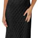 Women's Sleeveless Spaghetti Straps Scoop Neck Floral Lace Bodycon Midi Fishtail Dress Evening Party Dress Backless (Black, L)