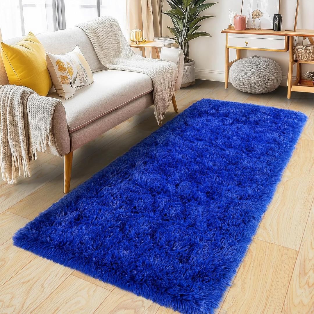 Pionblank Fluffy Runner Rugs for Bedroom 2x6, Modern Shaggy Area Rug for Hallway Living Room, Plush Soft Fuzzy Bedside Carpet for Kids Girls Boys Room Nursery Decor, Royal Blue