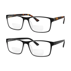 Yogo Vision Bifocal Reading Glasses for Men and Women, Rectangle MultiFocal Readers with Spring Hinges, Retro Design