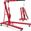 2 Ton Folding Hydraulic Engine Hoist, Load Leveler, 4400 LBS Capacity, Heavy Duty Cherry Picker, 6 Swivel Wheels, Hydraulic Pump Adjustable Boom (0.5t-2t) for Garage Workshop Warehouse (Red)