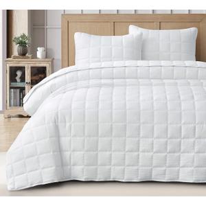 Chezmoi Collection Branson 3-Piece White King Size Quilt Set - Stone-Washed Detailed Square Stitch Soft Microfiber Lightweight Quilted Bedspread Coverlet Set for All Seasons