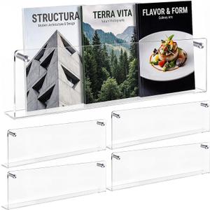 4 Pack Clear Acrylic Magazine Holder Brochure Holder Wall Mount Hanging Bookshelf Literature Storage Rack for Document Brochure File Display Shelf for Waiting Living Room Office (24 Inch)