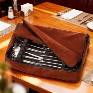 Teenyyou Zippered Flatware Storage Drawer Liner Silverware Storage Bag Tarnish Preventative Silver Organizer Cutlery Case Container Box Large Capacity Silverware Chest 15.75" x 11.02" x 3.94" (Brown)