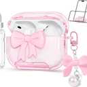for Airpods Pro 3 Case Pink 2025 with Safety Lock & Phone Stand, 3D Bow Clear iPod Pro 3 Cases with Cute Keychain & Cleaning Kit, Soft TPU Cover for AirPods Pro 3rd Generation Case Girls Women