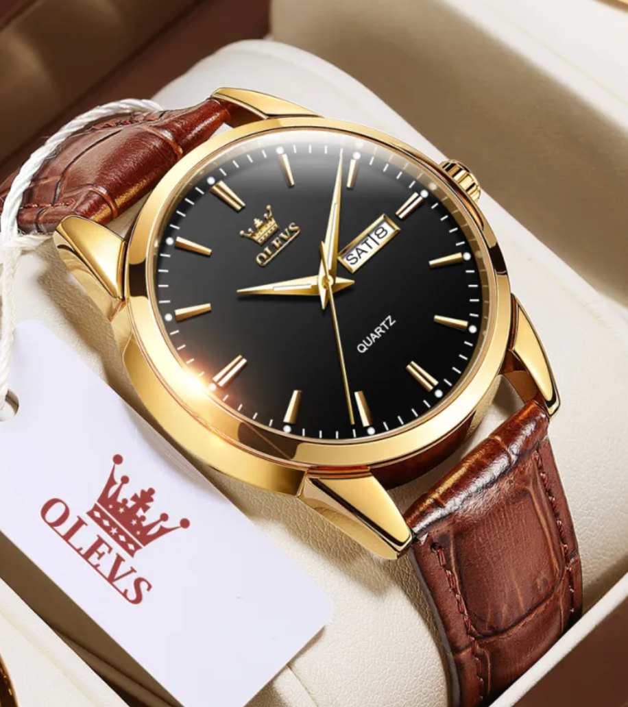 OLEVS Men's Watches Casual Leather Strap Waterproof Quartz Watches Dual Calendar Luminous Male Wrist Watches Jam Tangan Lelaki 6898P