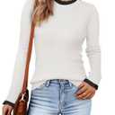 ZESICA Womens Long Sleeve Ruffle Sweaters 2026 Spring Crewneck Color Block Slim Fit Basic Casual Knit Pullover Sweater Tops, M