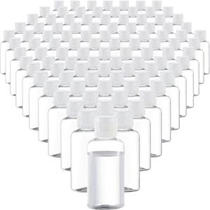 100 Pack 1.7oz Plastic Empty Bottles with Flip Cap Small Travel Size Bottles Hand Sanitizer Bottles Refillable Travel Container for Shampoo Body Soap Lotions Baby Shower (Clear)