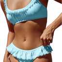 MakeMeChic Women's 2 Piece Bikini Set Lace Square Neck Spaghetti Strap Ruffle Bathing Suit Swimsuit (Large, Blue)