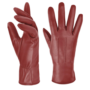 Harssidanzar Womens Winter Warm Cashmere Lining Touchscreen Texting Warm Driving Lambskin Leather Gloves GL017, Red, Size L