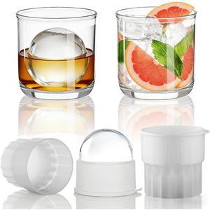 Berglander Whiskey Glasses Set of 4 (2 Bourbon Glasses, 2 Big Ice Ball Molds) 11.5 oz Reusable PET Clear Plastic Old Fashioned Glasses for Scotch Cocktail Cognac Vodka Liquor Cold Drink, Gifts for Men