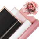 Whaline 30 Sheet Floral Wrapping Paper Folded Flat Pink Black White Waterproof Flowers Bouquet Packaging Paper with Rose Gold Border Double Sided Florist Packaging Paper for Wedding Birthday Flower,2pcs