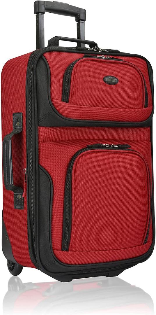 U.S. Traveler Lightweight Rolling 20" Carry On Luggage Softside Suitcase, Red, 2 Wheel Single