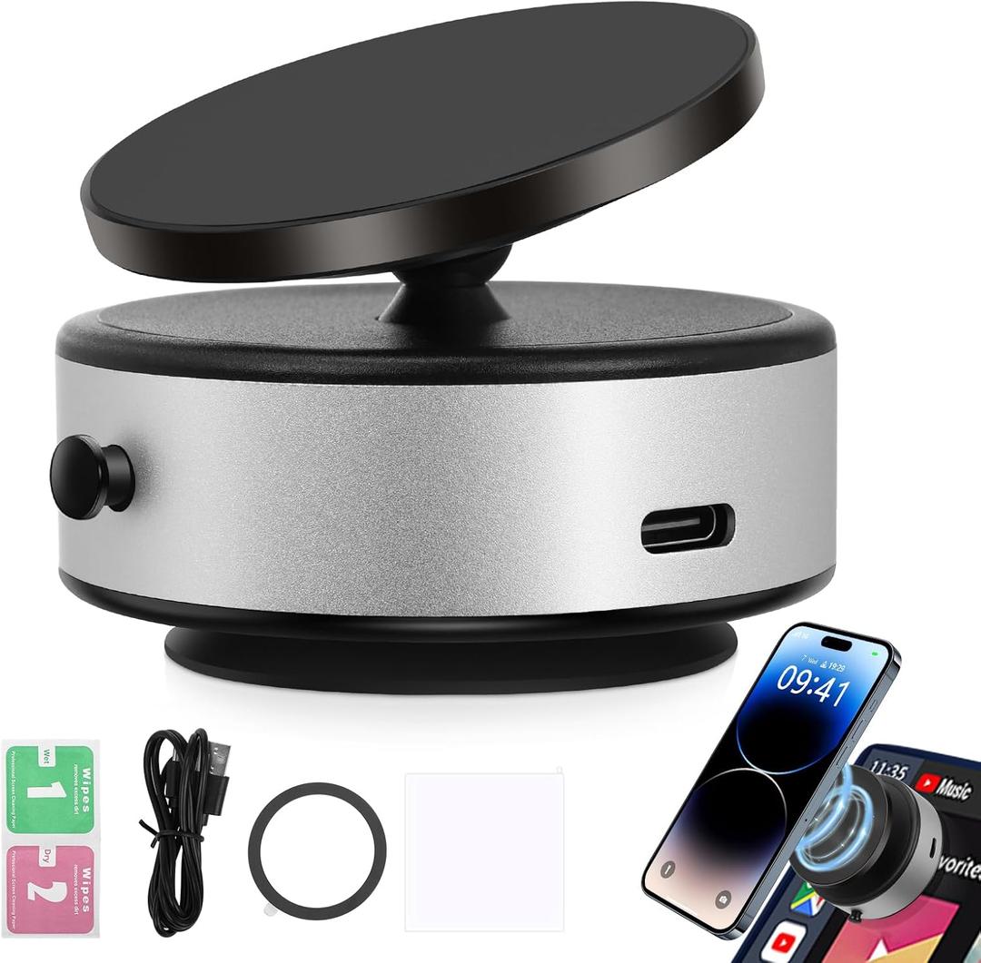 360 Rotatable Car Magnetic Phone Holder, Electric Vacuum Magnetic Suction Car Phone Mount, Electric Suction Cup Phone Mount, Strong Suction for Car Gym Bath Shower & All Smooth Surface (New-Silver)