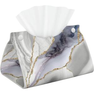 Watercolor Geode Marble Texture White Gold Tissue Box Cover Rectangle PU Leather Facial Case Paper Holder Organizer for Decor Bathroom Vanity Countertop Bedroom Dresser Night Stand Desk Car Office (One Size)