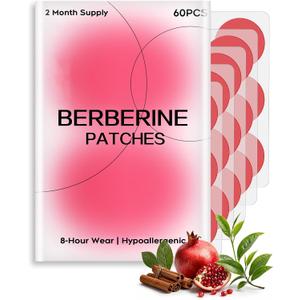 4 x Berberine Patches for Women & Men | Advanced Natural Formulation | with L-Glutamine, Berberine, Cinnamon & Pomegranate | 60 Count-Red | 60 Daily Wear Patches with Berberine, L-Glutamine, Cinnamon and Pomegranate, Easy to Apply at Home, Work or While Traveling