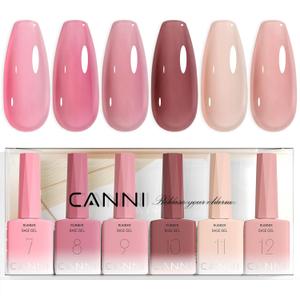 CANNI Rubber Base Gel Nail Polish Set- 6 Pcs 9 Ml Transparent Pink Rubber Base for Nails, Soak Off LED Nail Gel Manicure Kit DIY at Home Salon Gifts