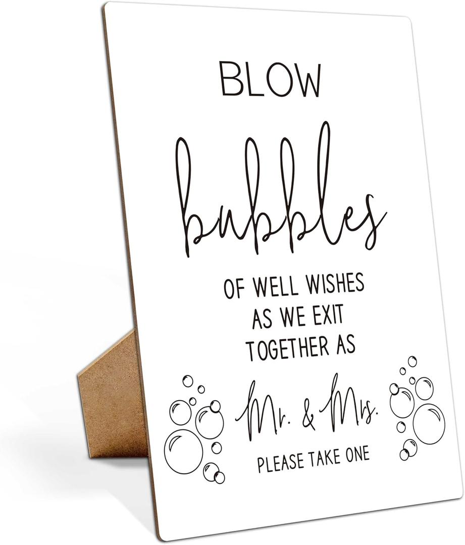 Wedding Bar Sign, Blow Bubbles of Well Wishes, Bridal Shower Decorations, Bachelorette Party Decorations811 Wooden Play Sign with Stand for Wedding Open Bar Decor - LP092