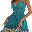 R.Vivimos Womens Summer Halter Deep V Neck Sexy Patchwork Mini Short Dresses, XL