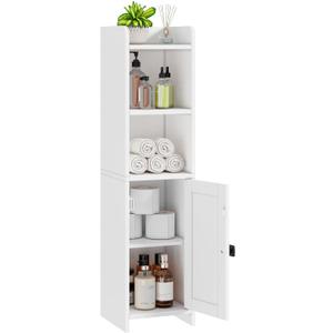 Lomojo Small Bathroom Storage Cabinet Corner, Floor Cabinet with Adjustable Shelves, Freestanding Narrow Bathroom Toilet Paper Organizers for Small Spaces, White