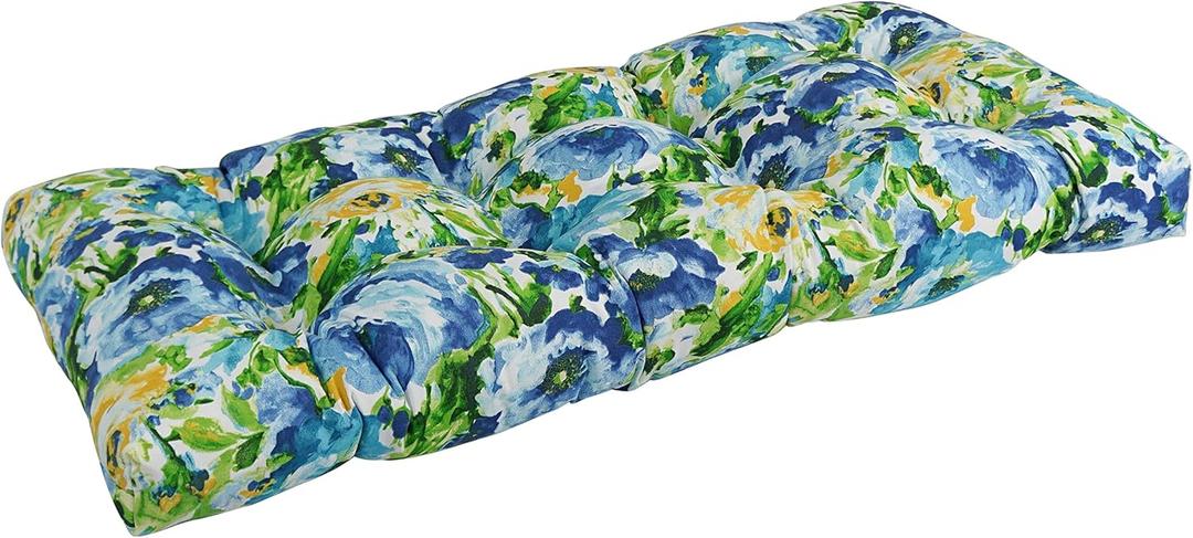 Blazing Needles Outdoor Tufted Loveseat Cushion, 42" x 19", Lesandra Sunblue