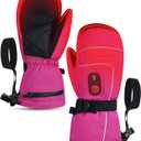 Heated Gloves for Kids, 7.4V Rechargeable Battery Winter Gloves for Boys Girls, Waterproof Windproof Heated Mittens for Kids, Outdoor Skiing Snowboarding Sledding Cold Weather (Small, Pink)