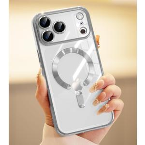 for iPhone 17 Pro Case with 1x Screen Protector, [Compatible with MagSafe] [Integrated Camera Protection], Non Yellowing Slim Cute Women Girly Magnetic Cover for iPhone 17 Pro 6.3", Silver