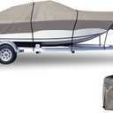GEARFLAG Trailer Boat Cover 600D Heavy Duty Waterproof Marine Grade UV Resistant fits V-Hull Tri-Hull Runabouts Fishing Boat Reinforced Adjustable Side Straps (16' - 18.5' Long, Beam Width 98")