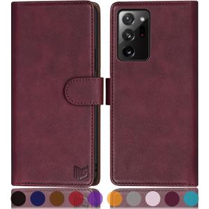 SUANPOT for Samsung Galaxy Note 20 Ultra 5G 6.9" with RFID Blocking Leather Wallet case Credit Card Holder, Flip Folio Book Phone case Cover Women Men for Samsung Note 20 Ultra case Wallet Wine Red