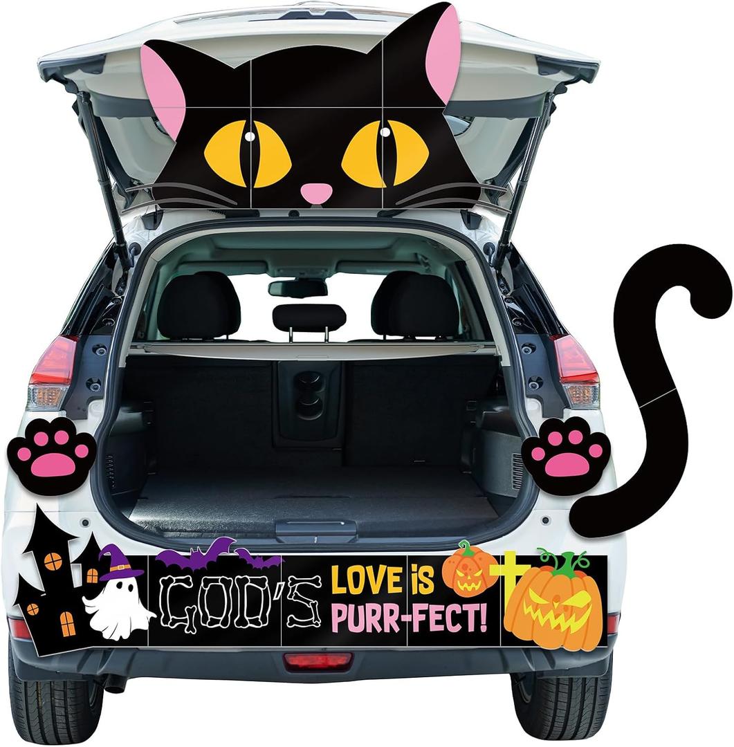 Seajan Halloween Religious Trunk or Treat Car Decoration Kit Christian Black Cat Trunk-or-Treat Decorating Halloween Cat Cutouts for Car SUV Archway Garage Door Decor Halloween Trunk Party Supplies