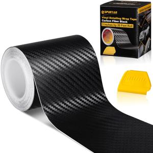 Spurtar Carbon Fiber Wrap Black Vinyl Wrap for Cars, 3 Inch x 20 ft Universal Chrome Delete Dry Carbon Fiber Tape Door Edge Guards Vehicle Detailing Tape Overlay Vinyl Paper Car Exterior Accessories