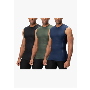 DEVOPS 2 Pack Men's Athletic Compression Shirts Sleeveless, Small (Blue & Black)