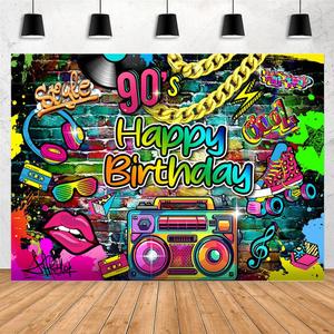 90s Hip Pop Happy Birthday Backdrop Graffiti 80'S 90'S Graffiti Party Retro Urban Legit Backdrop Neon Party Glow Dance Disco 2000s Birthday Boombox Banner (7x5ft)
