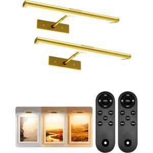 EZVALO Picture Light for Wall, 4800mAh Rechargeable Wireless Remote, Dimmable Magnetic LED Art Display Light with 3 Color Temperatures, for Gallery, Living Room, Bedroom, Hallway (Gold-2Pack)