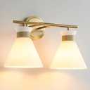 WOSHITU Bathroom Vanity Light Fixtures: 2 Lights Mid Century Modern Vanity Lights for Bathroom, Brass Gold Wall Sconce Lighting with Frosted Milky Glass for Over Mirror Bedroom Hallway