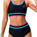 Teen Black Swimsuits Size 14-16 Bikini for Teens Two Piece Bathing Suits Trajes De Baño para Niñas Black Swim Color Block Sport Bikini Sets Adjustable Double Straps Top Bottoms Padded Modest Swimwear