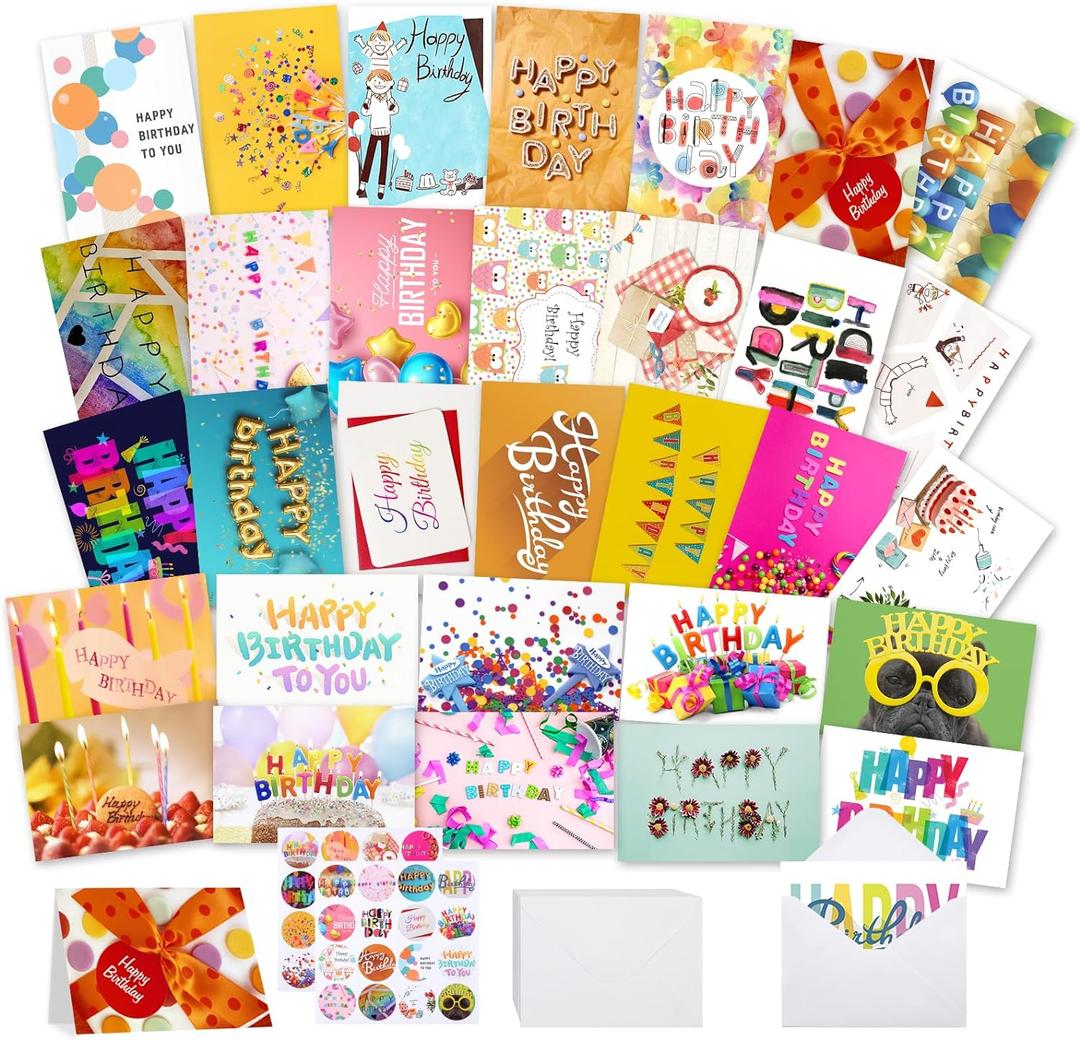 Joyberg 32 PCS Happy Birthday Cards Bulk with Envelopes, 4x6 Assorted Birthday Cards