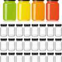 28 Pack 2oz Glass Shot Bottles with lids - Small Clear Jars for GingerWellness Shots, Juice,Whiskey - Travel mini Reusable Wide Mouth bottles- Leakproof, Dishwasher Safe.
