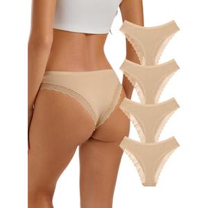 REORIA Womens Cotton Underwear Lace Hipster Panties Low rise Briefs 4 Pack (S)