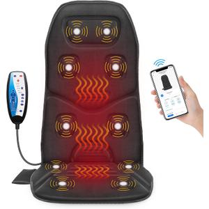 COMFIER Back Massager with Heat, App Control Vibration Massage Seat Cushion, 10 Motors & 3 Heat Levels Chair Massager Pad, Gifts for Mom,Dad Home Office Use,Black